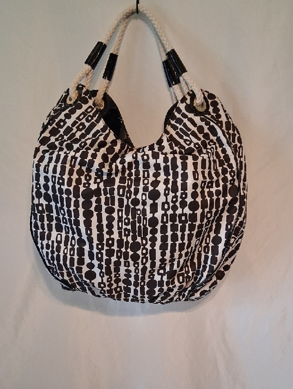 Trina Turk Black & White Dot-Stripe Rope-Handle Shoulder Bag - Picture 6 of 7